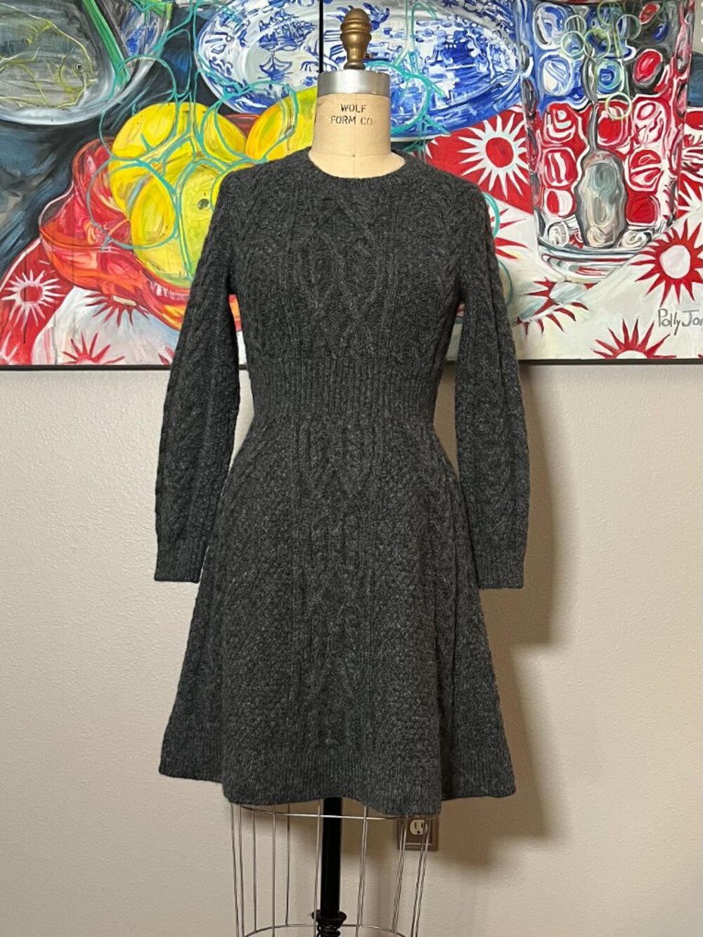 Louis Vuitton Alpaca Wool Gray Cable Knit Fit Flare Sweater Dress